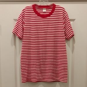 Red and White Striped Short Sleeve Tee